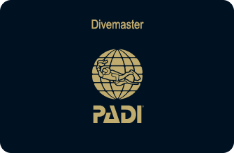 PADI Divemaster guiding scuba divers during training session