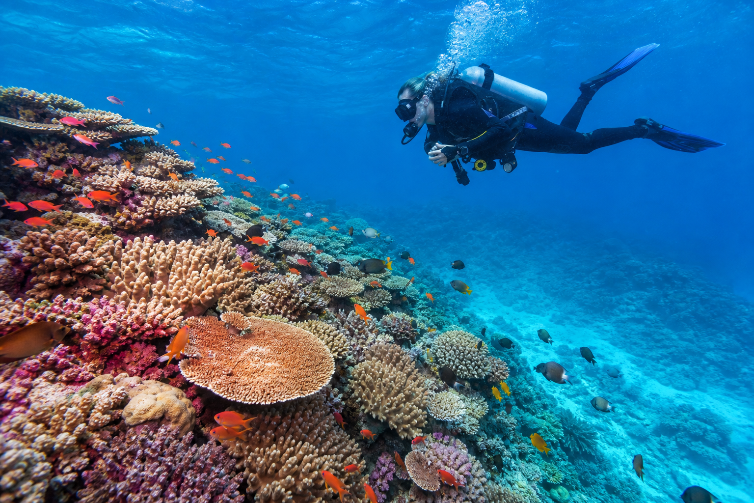 Scuba diver over a reef in Australia