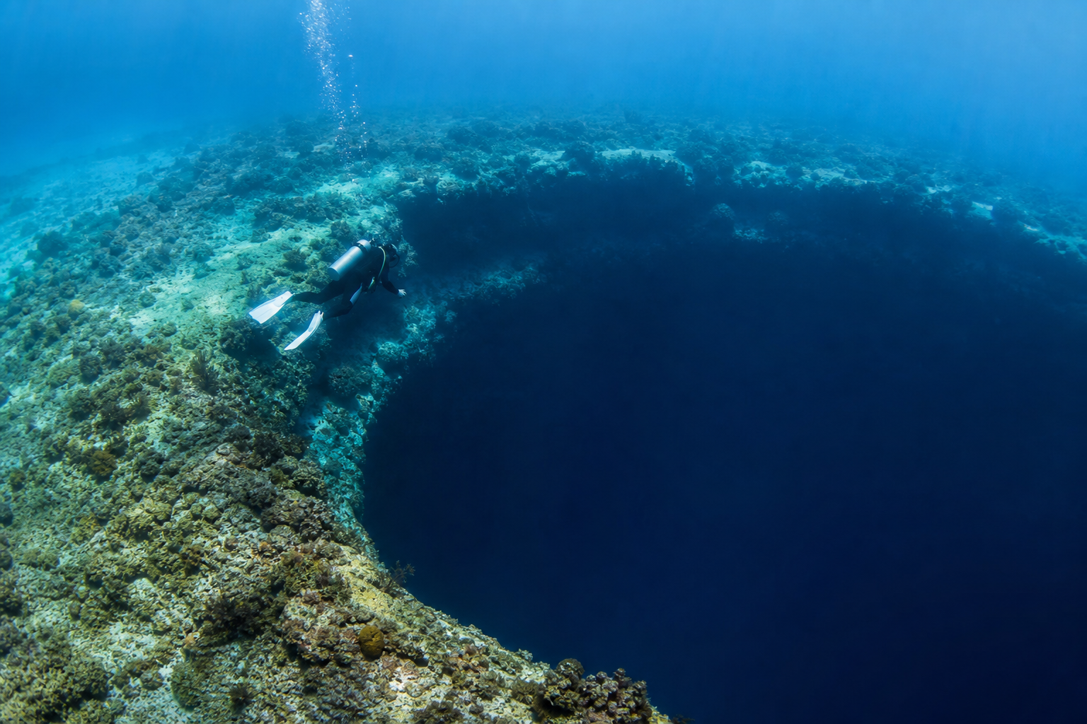 Scuba diving in Belize with clear water and coral
