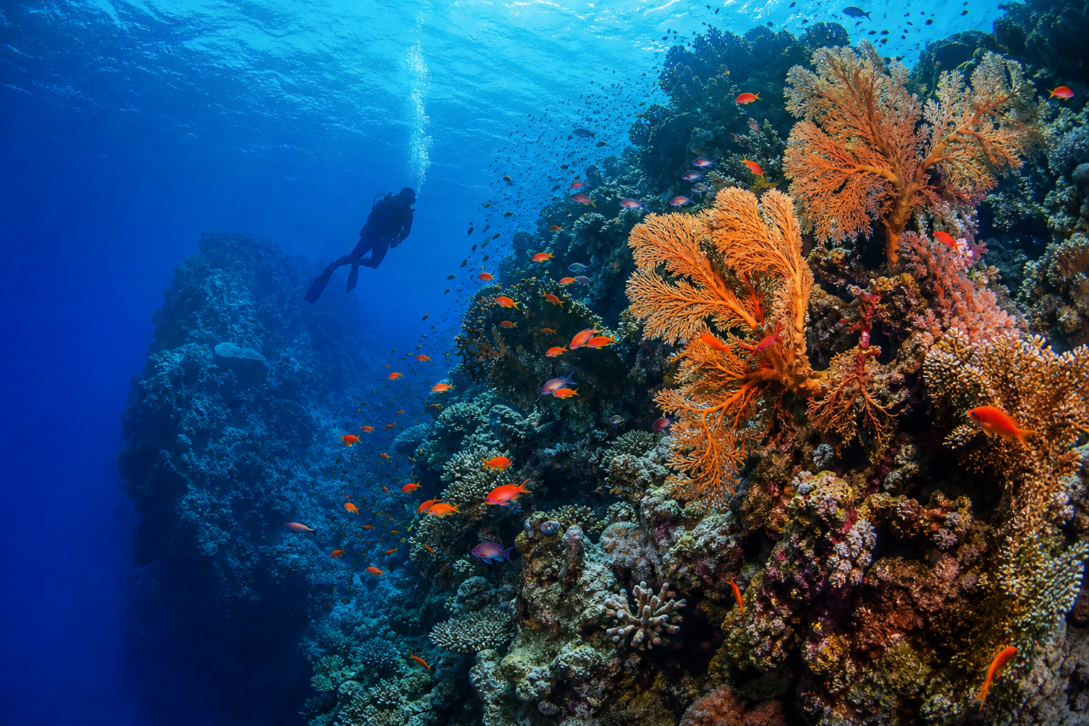Scuba diving on a vibrant coral reef in Egypt's Red Sea