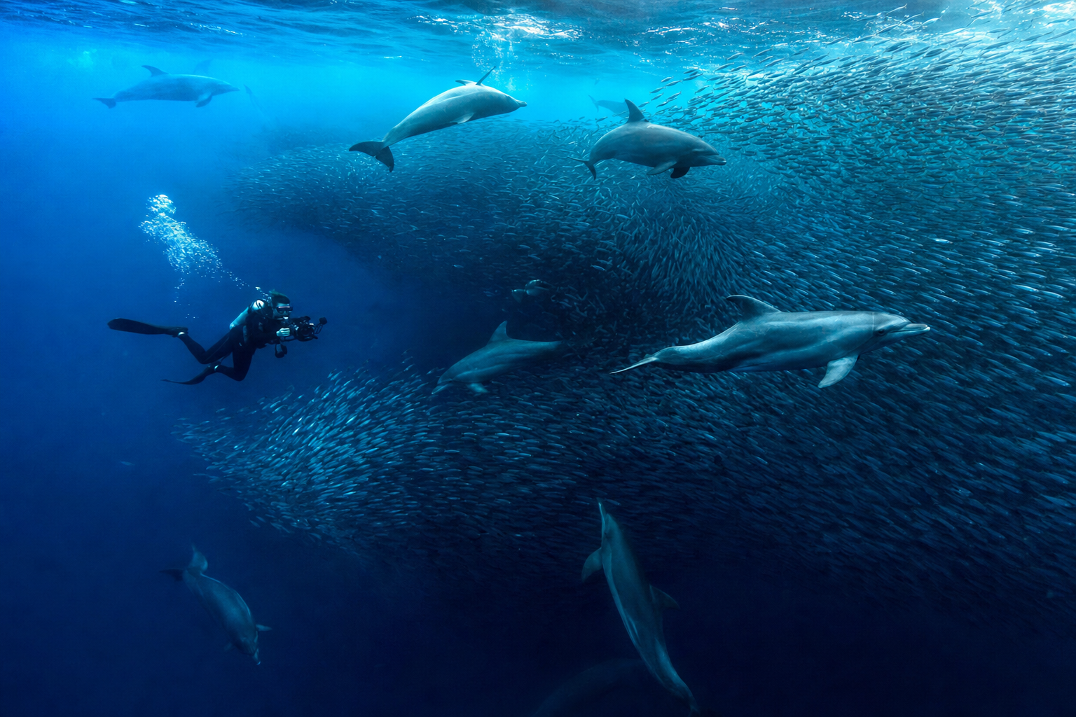 Diver with a large shark in South Africa