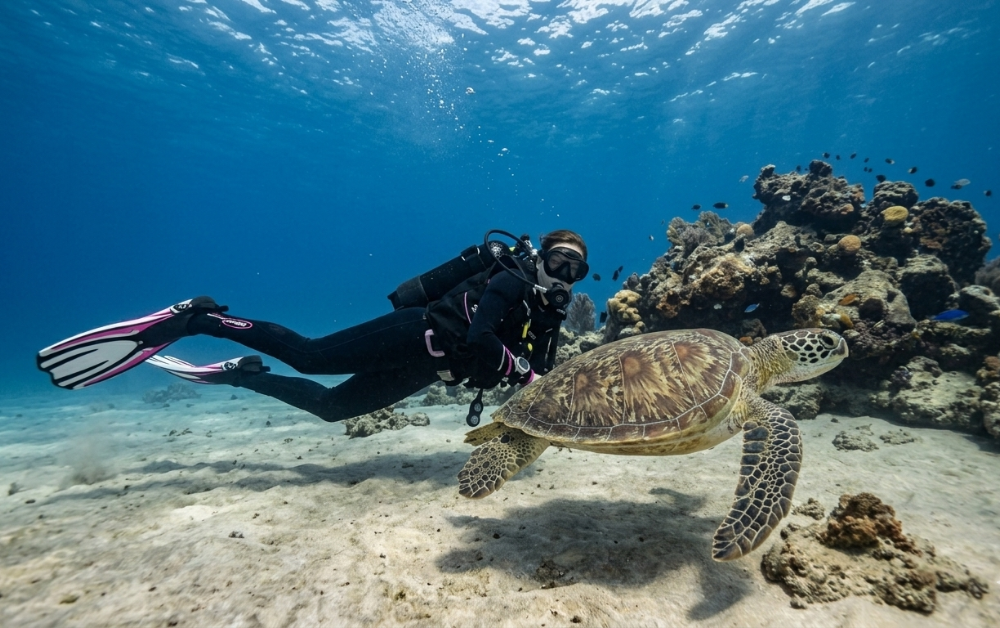 Sea turtle diving Tenerife