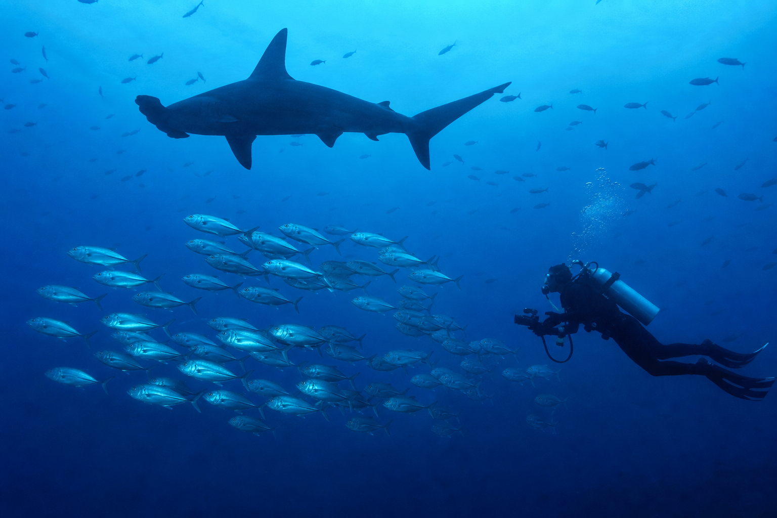Scuba diver over a Pacific reef in Costa Rica