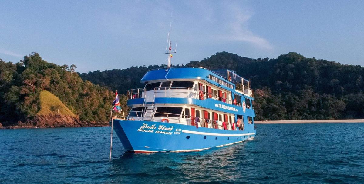 MV Smiling Seahorse liveaboard anchored in the Andaman Sea