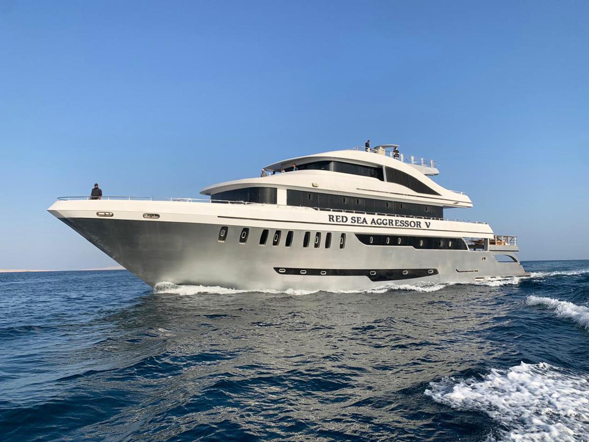Red Sea Aggressor V liveaboard underway off the coast of Egypt